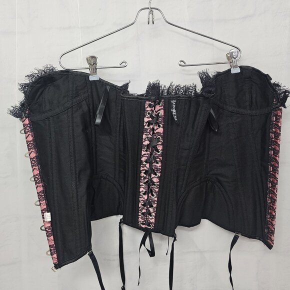 Adore Me Corset Black Pink Lace Ribcage Lace Up Whimsigoth S - Picture 5 of 11